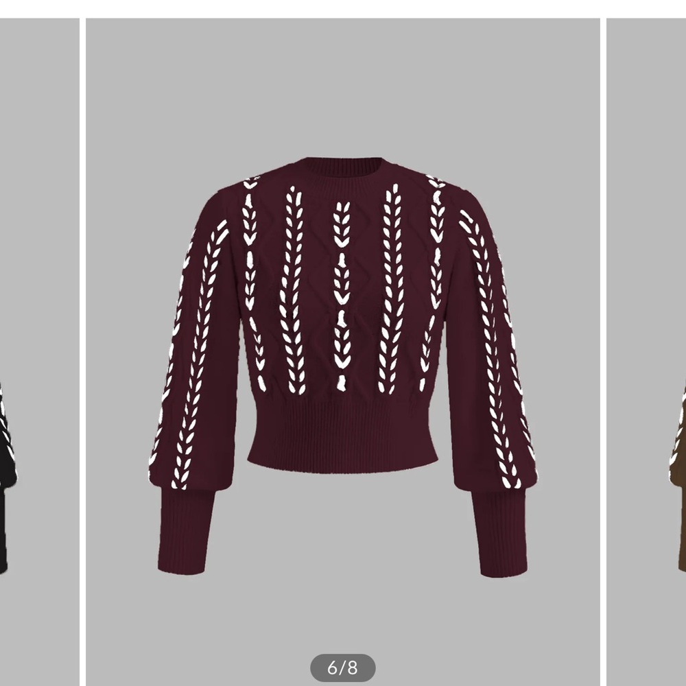 Commense Maroon and White Cable Knit Sweater